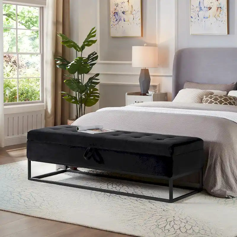 Banc de rangement capitonné avec base en métal
