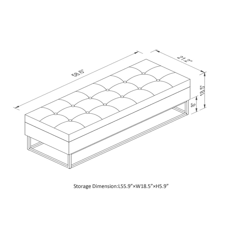 Banc de rangement capitonné avec base en métal