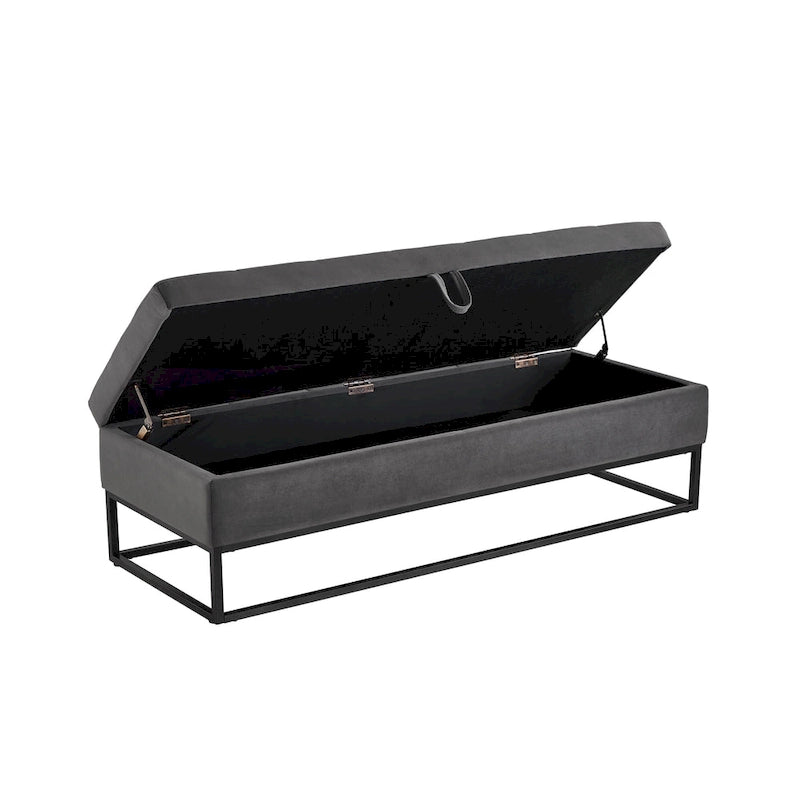 Banc de rangement capitonné avec base en métal