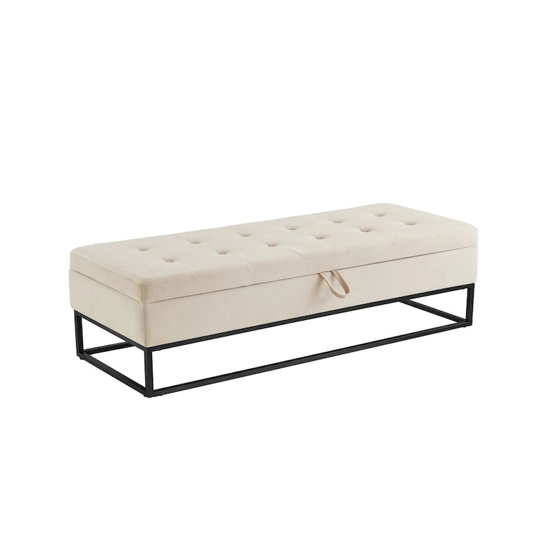 Banc de rangement capitonné avec base en métal
