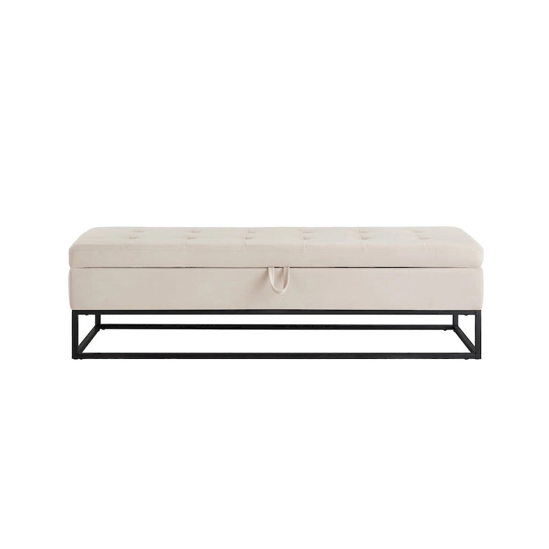 Banc de rangement capitonné avec base en métal