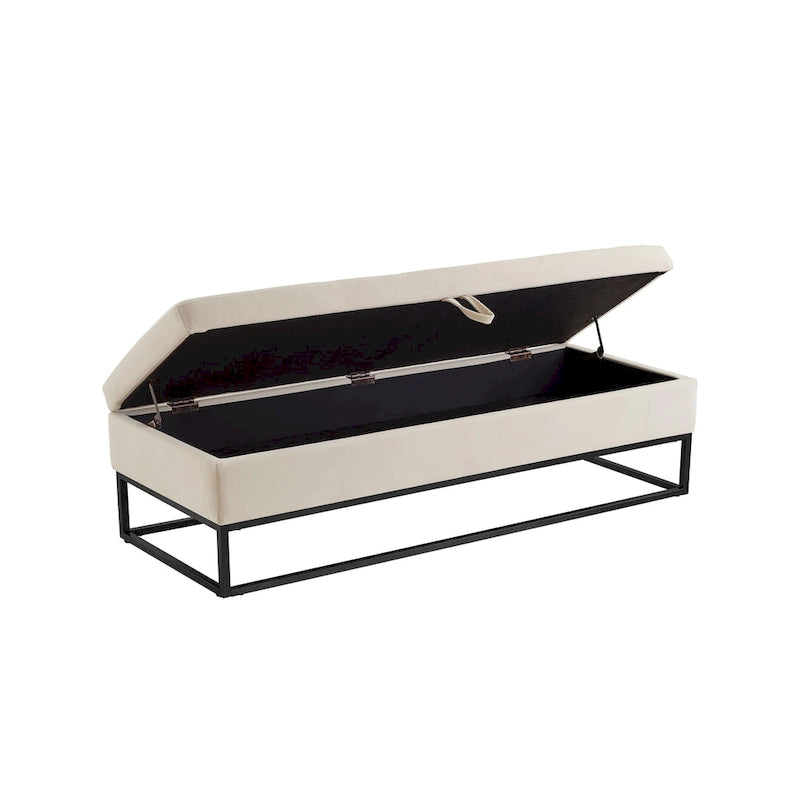 Banc de rangement capitonné avec base en métal