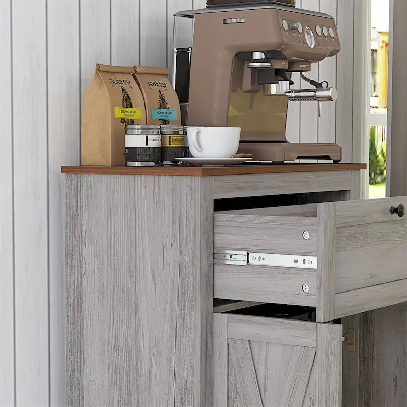 Meuble d'appoint de style rustique avec portes de grange, tiroir et étagère réglable