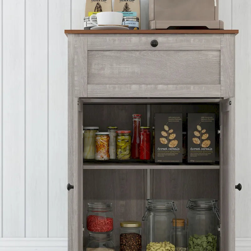 Meuble d'appoint de style rustique avec portes de grange, tiroir et étagère réglable