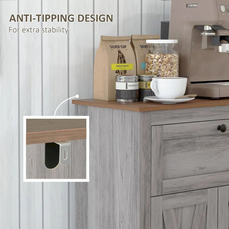 Meuble d'appoint de style rustique avec portes de grange, tiroir et étagère réglable