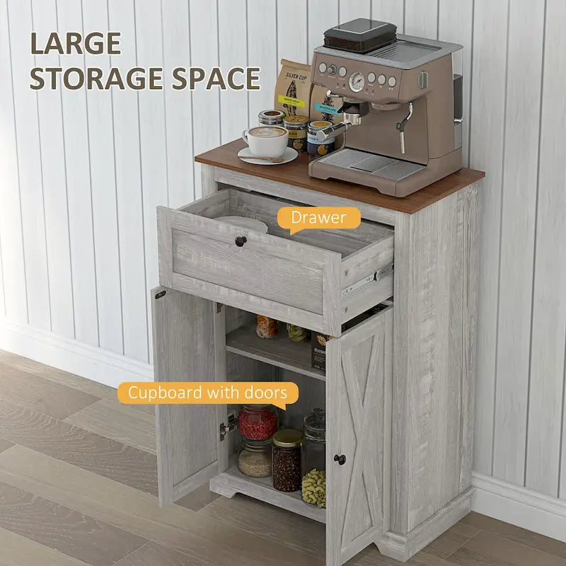 Meuble d'appoint de style rustique avec portes de grange, tiroir et étagère réglable