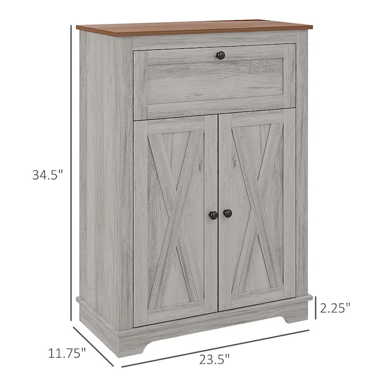 Meuble d'appoint de style rustique avec portes de grange, tiroir et étagère réglable