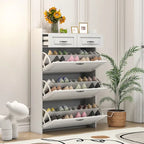 Meuble à chaussures d'entrée avec porte-manteau, 3 tiroirs basculants, 5 crochets, blanc