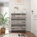Meuble à chaussures d'entrée avec porte-manteau, 3 tiroirs basculants, 5 crochets, blanc