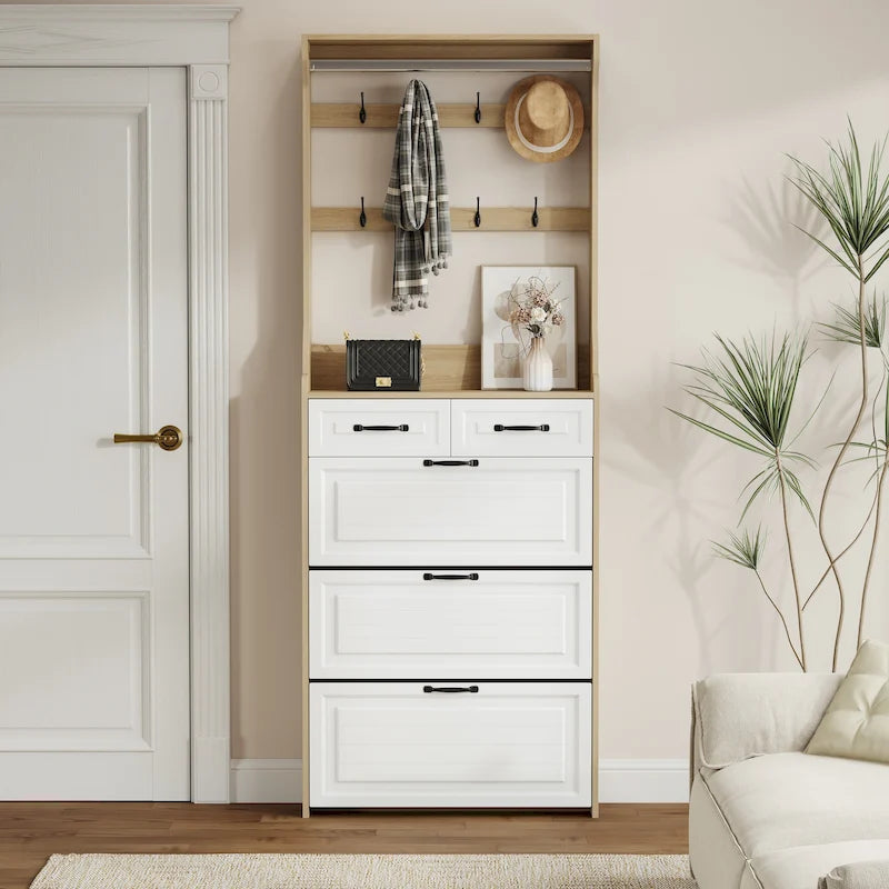 Meuble à chaussures en bois avec 3 portes et 2 tiroirs