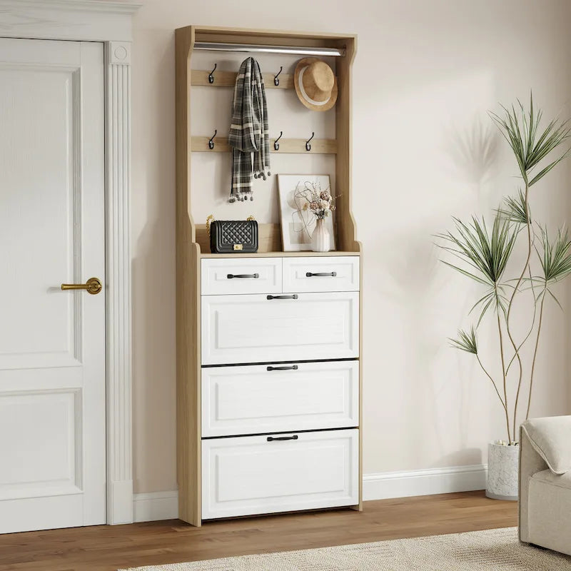 Meuble à chaussures en bois avec 3 portes et 2 tiroirs