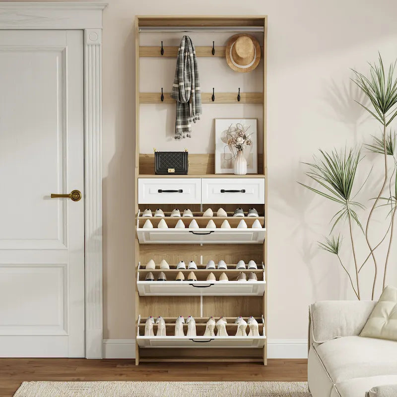 Meuble à chaussures en bois avec 3 portes et 2 tiroirs