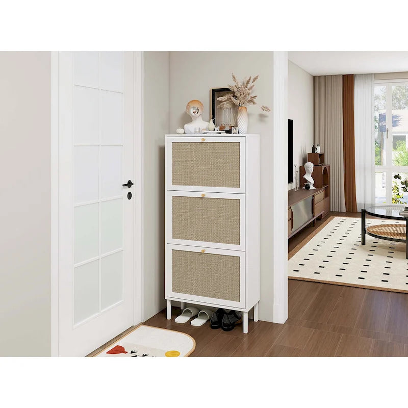 Meuble à chaussures 3 portes avec poignées dorées