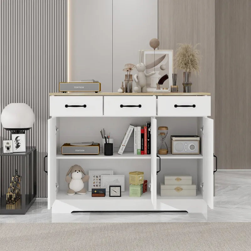Buffet bahut de ferme avec 3 tiroirs et 3 portes – Blanc