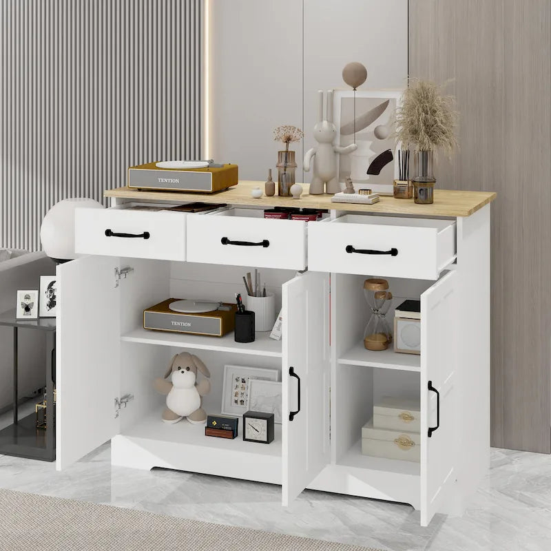Buffet bahut de ferme avec 3 tiroirs et 3 portes – Blanc