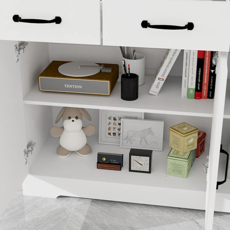 Buffet bahut de ferme avec 3 tiroirs et 3 portes – Blanc