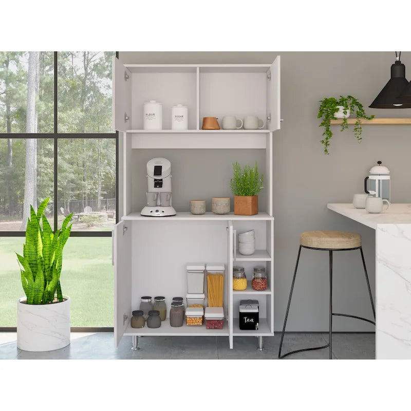 Meuble de rangement de cuisine à double porte, étagère à trois niveaux sur quatre pieds
