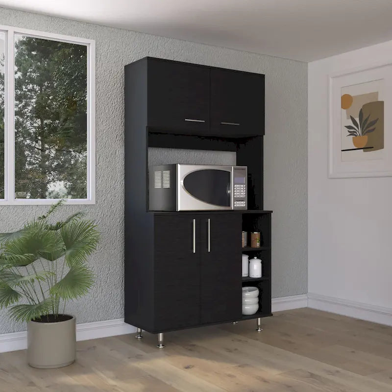 Kitchen Pantry Double Door Cabinet, Four Legs, Three Shelves