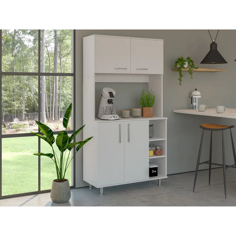 Meuble de rangement de cuisine à double porte, étagère à trois niveaux sur quatre pieds