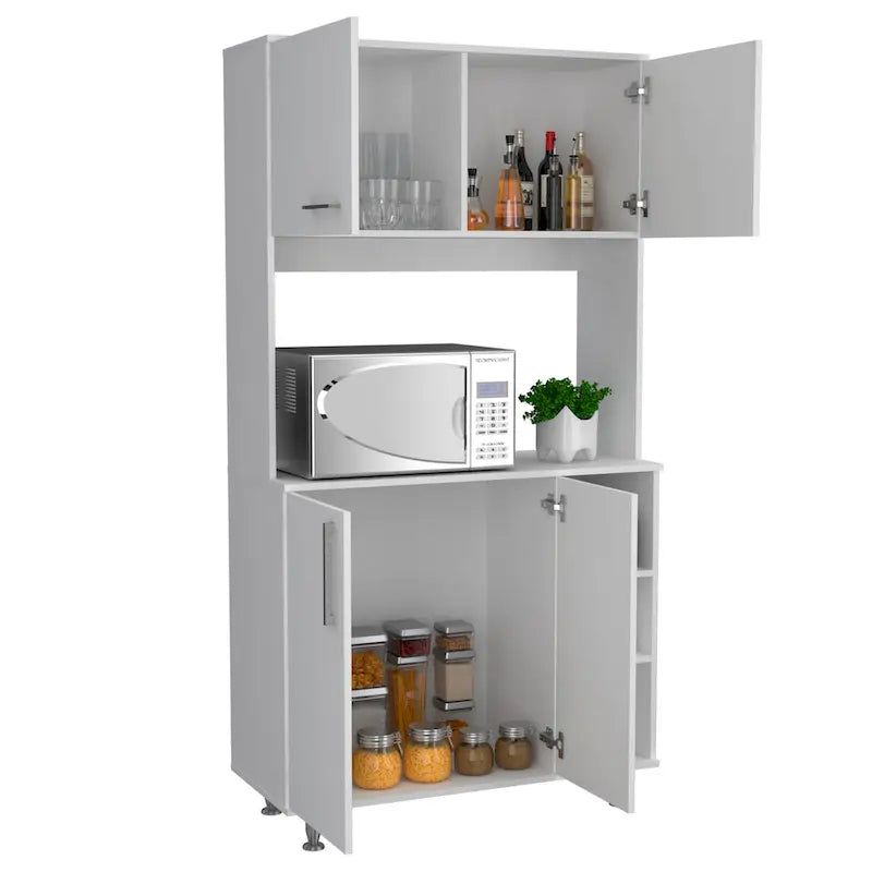 Meuble de rangement de cuisine à double porte, étagère à trois niveaux sur quatre pieds
