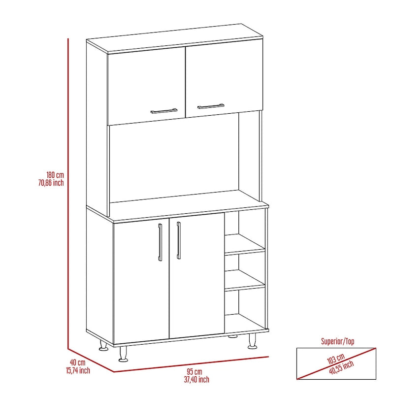 Meuble de rangement de cuisine à double porte, étagère à trois niveaux sur quatre pieds