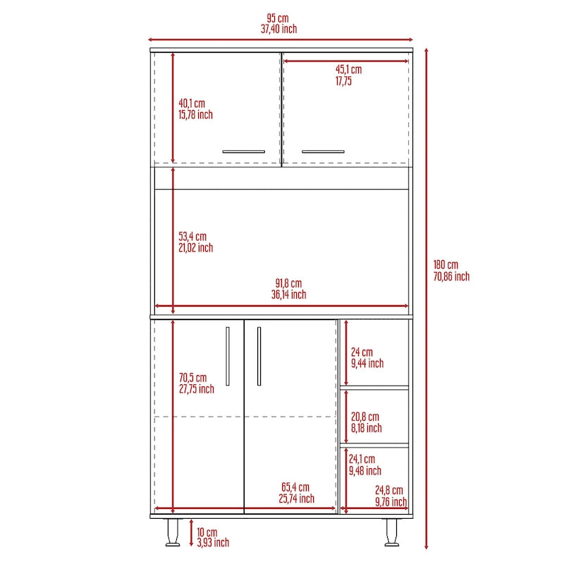 Meuble de rangement de cuisine à double porte, étagère à trois niveaux sur quatre pieds