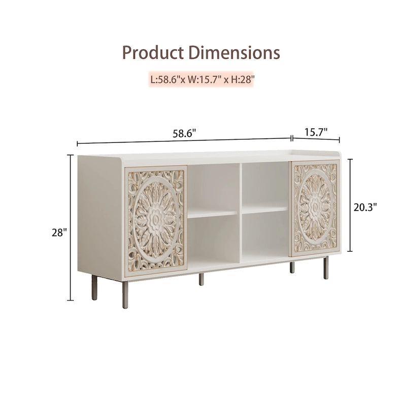 Meuble de rangement d'appoint avec détails en bois sculpté