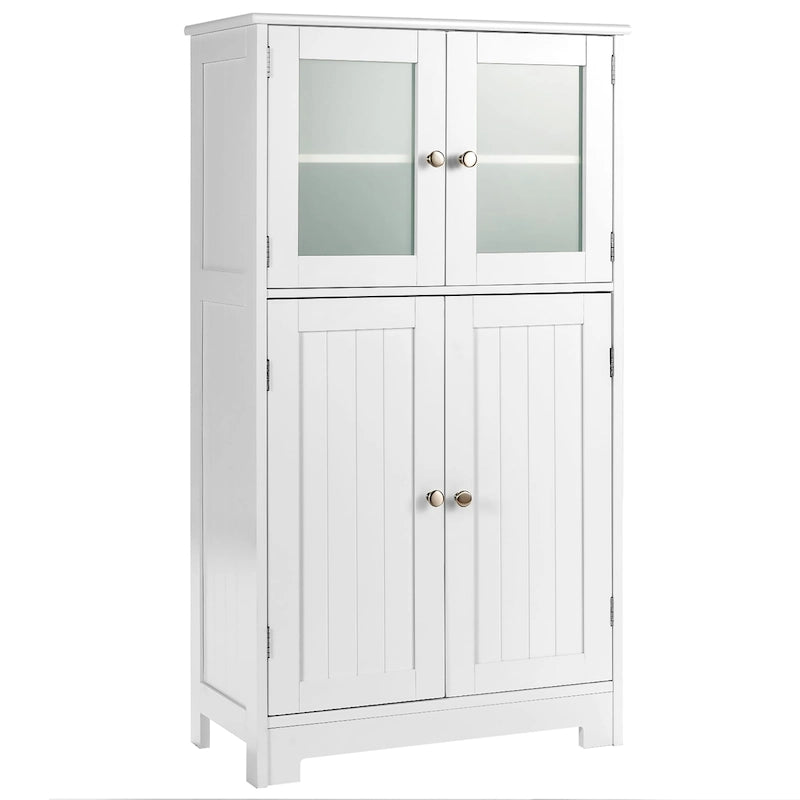 Meuble de rangement de salle de bain sur pied avec portes vitrées et étagères réglables