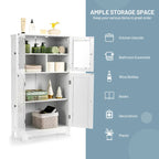 Meuble de rangement de salle de bain sur pied avec portes vitrées et étagères réglables