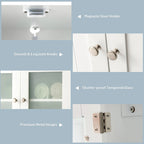 Meuble de rangement de salle de bain sur pied avec portes vitrées et étagères réglables
