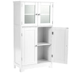 Meuble de rangement de salle de bain sur pied avec portes vitrées et étagères réglables