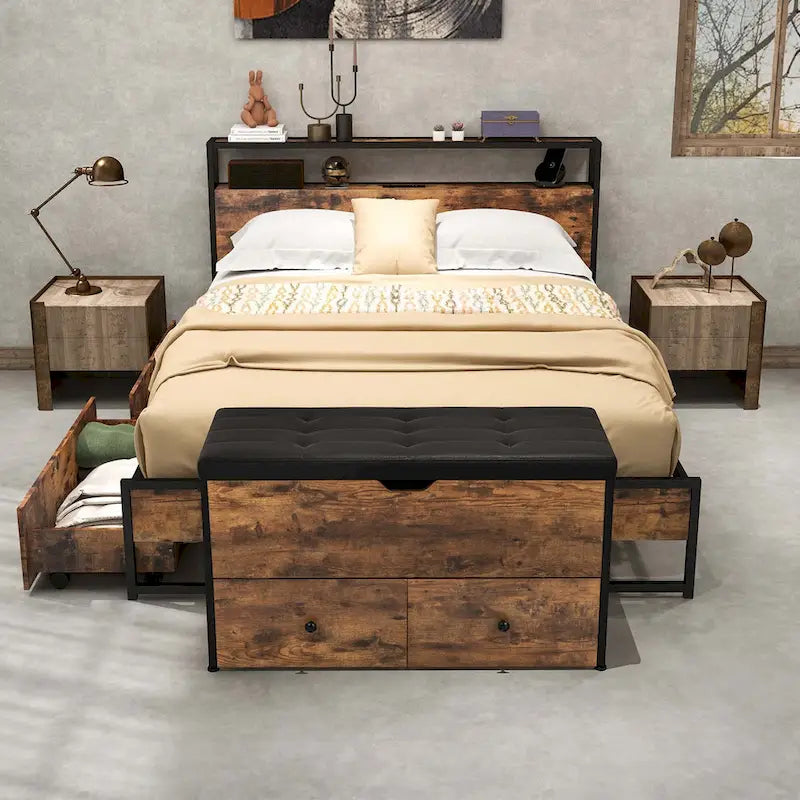 Banc de rangement ottoman avec plateau rabattable et 2 tiroirs