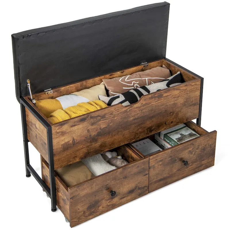 Banc de rangement ottoman avec plateau rabattable et 2 tiroirs