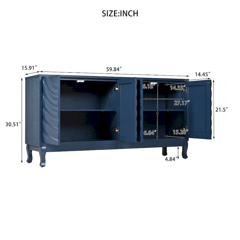 Buffet 4 portes avec façade à panneaux ondulés