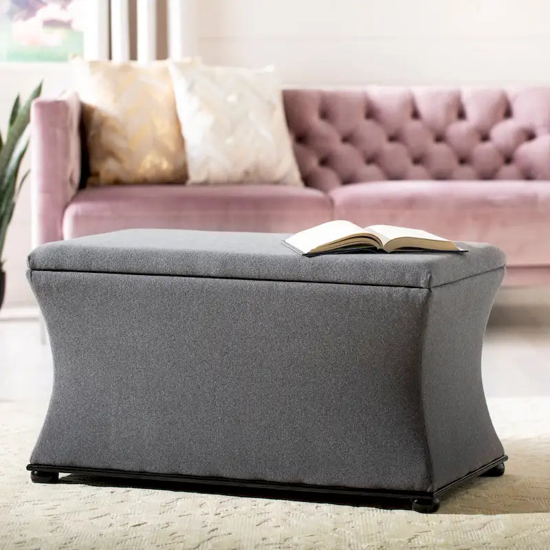 Banc de rangement Gigi en lin crème SAFAVIEH - 36 L x 19 P x 21 H - 36Wx19Dx21H