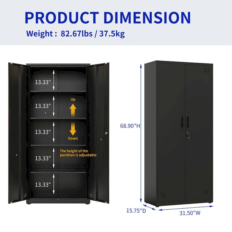 Armoire de rangement métallique avec 2 portes et 4 étagères réglables