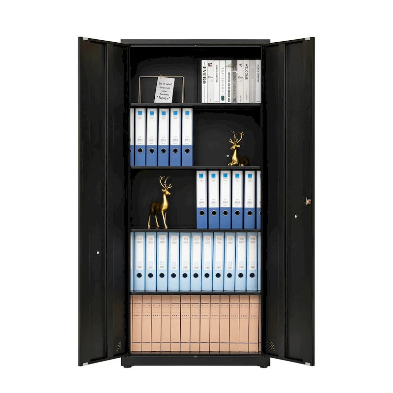 Armoire de rangement métallique avec 2 portes et 4 étagères réglables