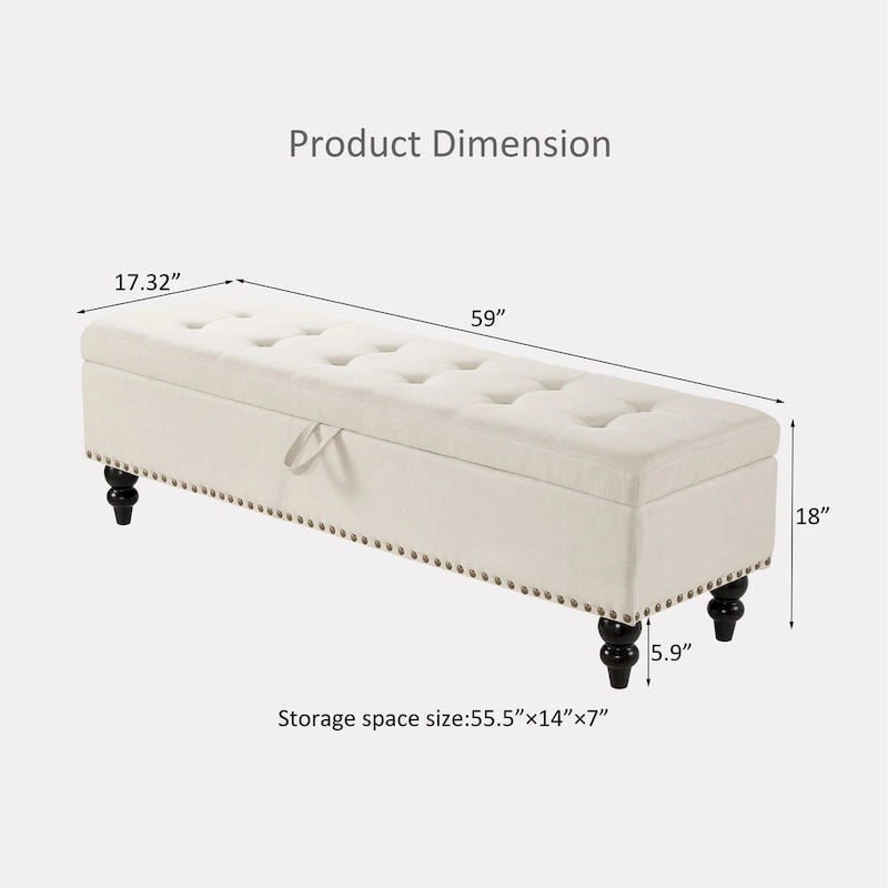 Banc de rangement capitonné de 150 cm