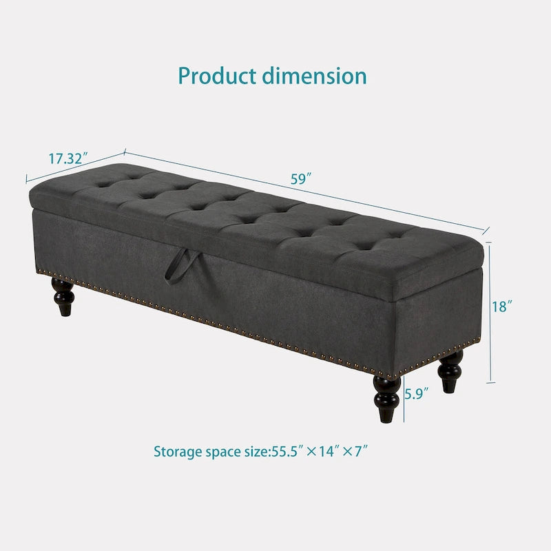 Banc de rangement capitonné de 150 cm