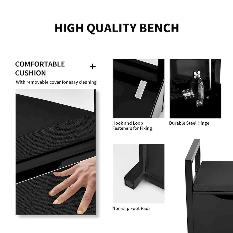 Banc de rangement avec coussin amovible