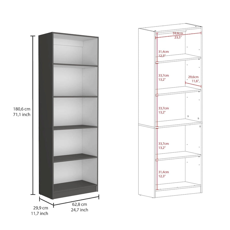 Lot de 2 bibliothèques hautes à 5 étagères, larges et étroites