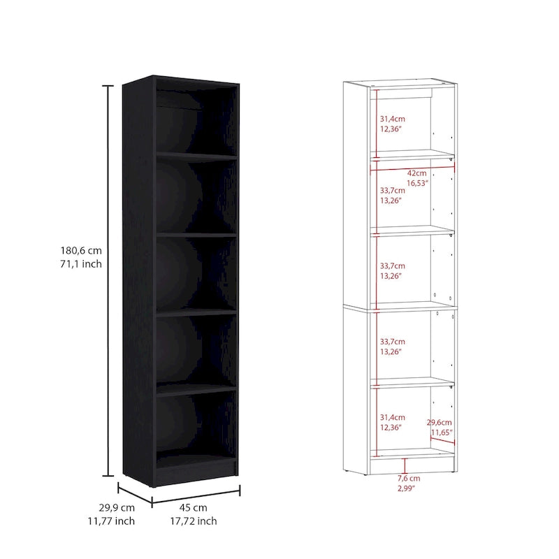 Lot de 2 bibliothèques hautes à 5 étagères, larges et étroites