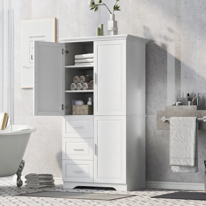Meuble de rangement de salle de bain avec portes et tiroirs