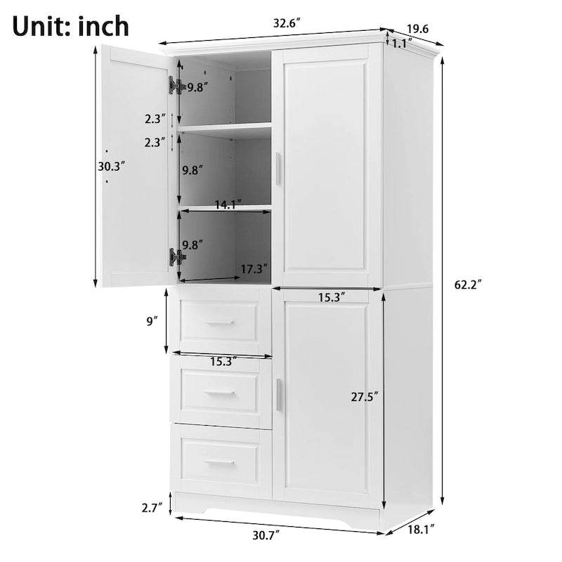 Meuble de rangement de salle de bain avec portes et tiroirs
