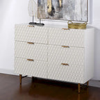 Commode d'appoint à six tiroirs avec quincaillerie dorée - Finition crème