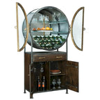 Meuble de bar et casier à vin en bois brun et métal gris