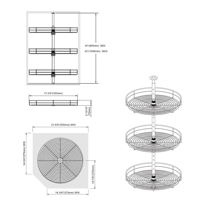 Étagère tournante triple Lazy Susan 45 cm - Acier inoxydable