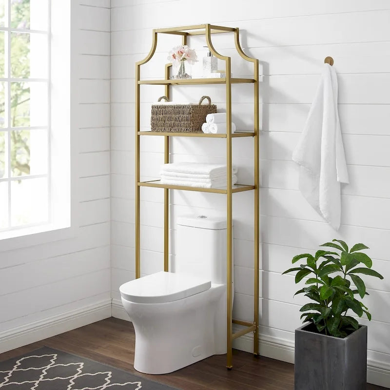 Étagère de salle de bain au-dessus des toilettes avec étagères en verre trempé