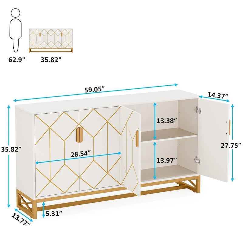 Meuble buffet avec rangement et pieds en métal
