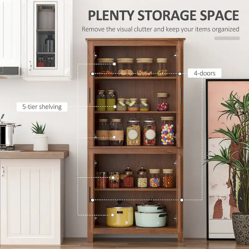 Armoire de cuisine autoportante à 4 portes de 162,5 cm avec 3 étagères réglables